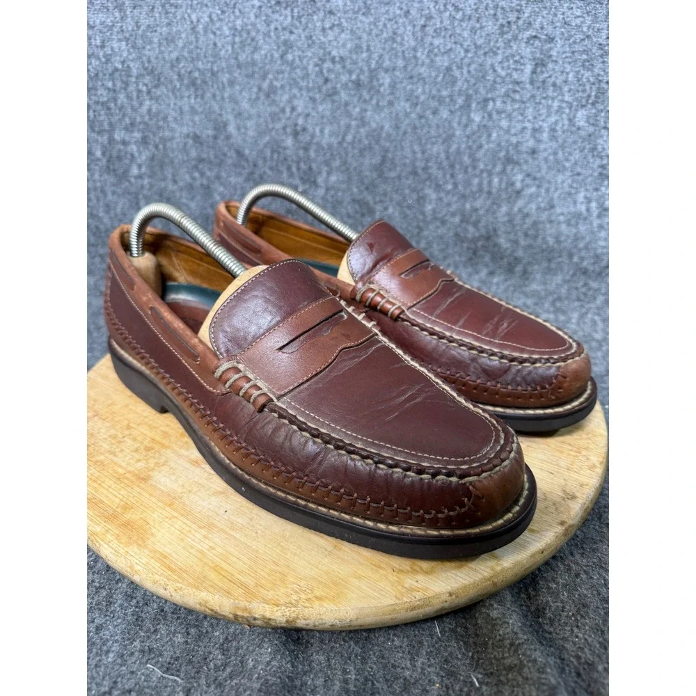 HS Trask Brown Bison Leather Penny Loafers Mens 10M Vibram Gumlite H1 173236